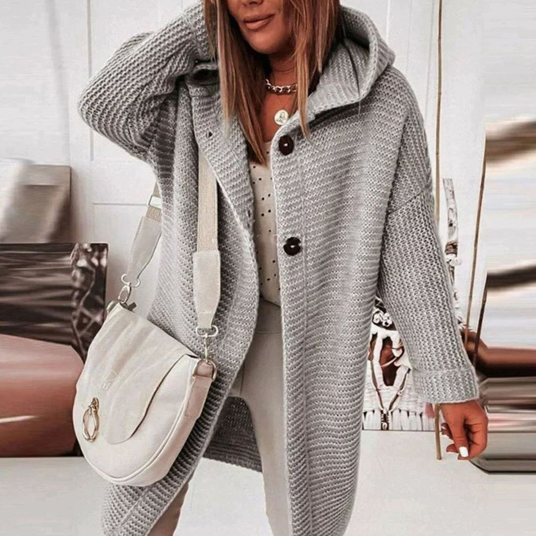 Women's Oversized Knit Cardigan Hooded Long Button-Up Coat