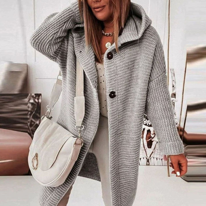 Women's Oversized Knit Cardigan Hooded Long Button-Up Coat