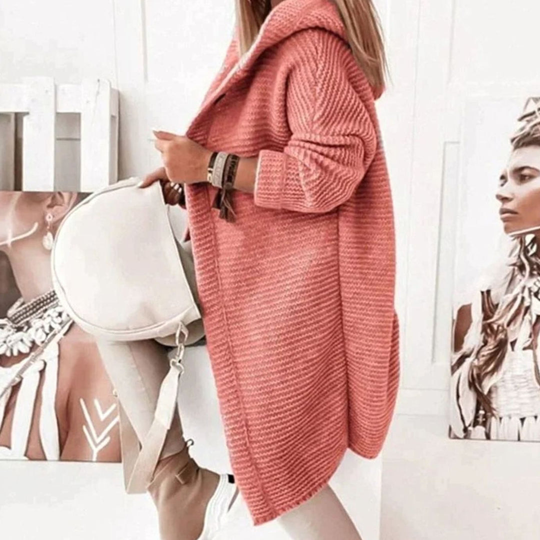 Women's Oversized Knit Cardigan Hooded Long Button-Up Coat