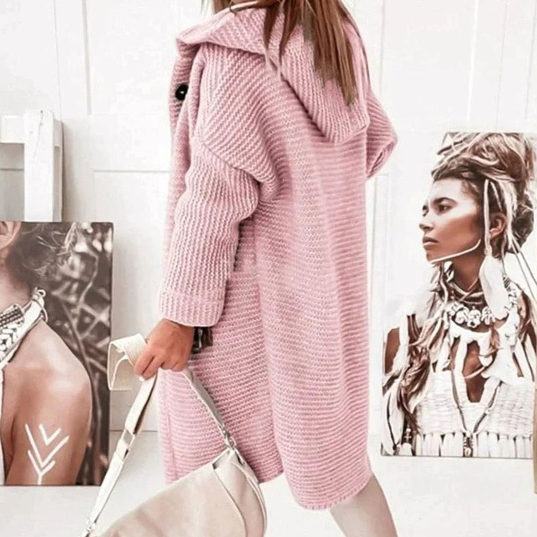 Women's Oversized Knit Cardigan Hooded Long Button-Up Coat