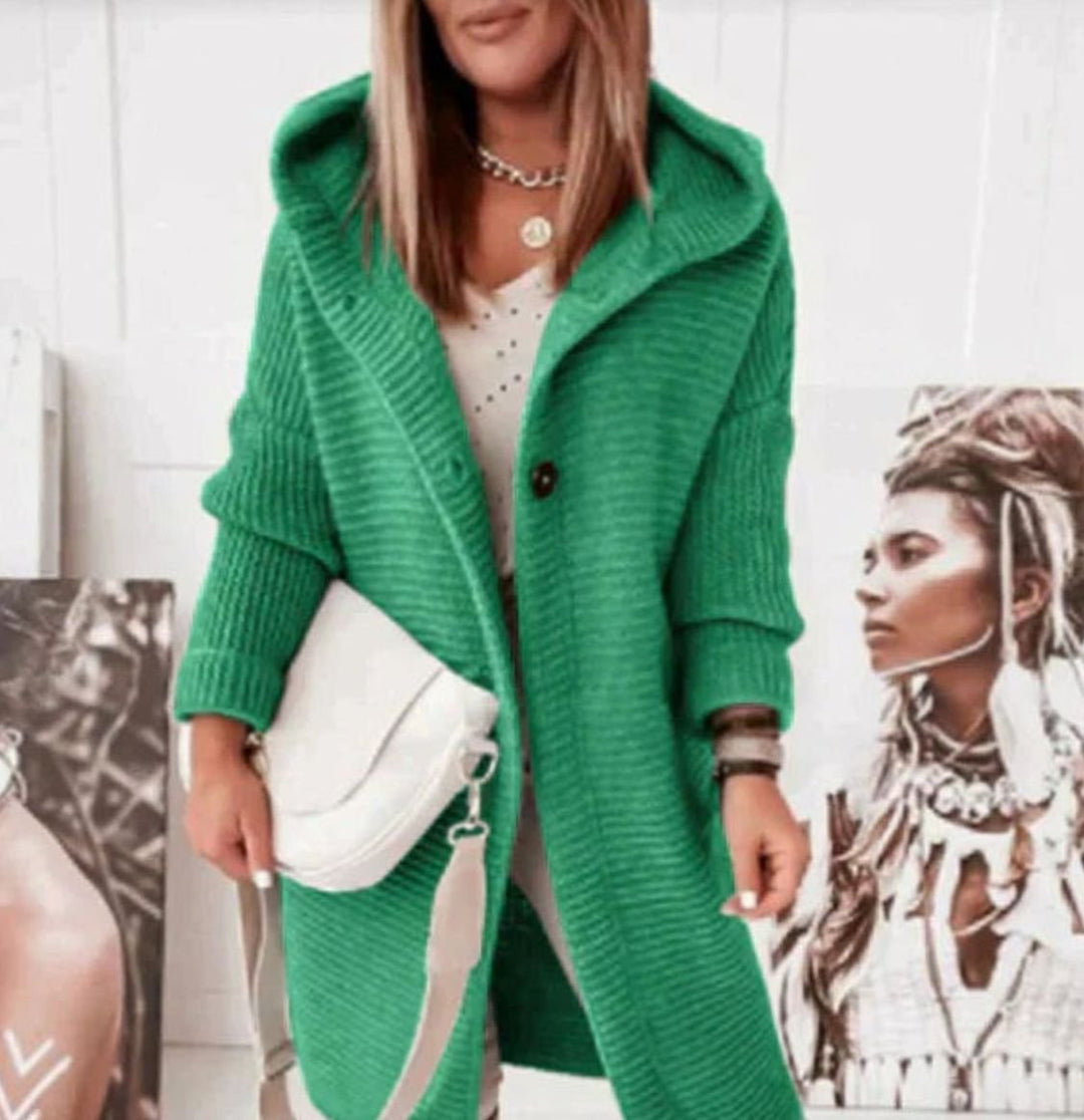 Women's Oversized Knit Cardigan Hooded Long Button-Up Coat