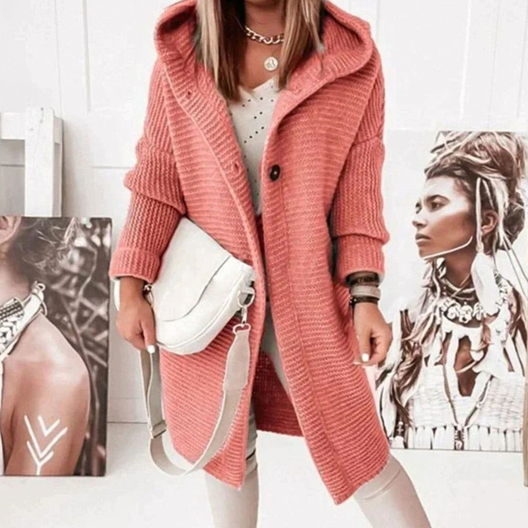 Women's Oversized Knit Cardigan Hooded Long Button-Up Coat