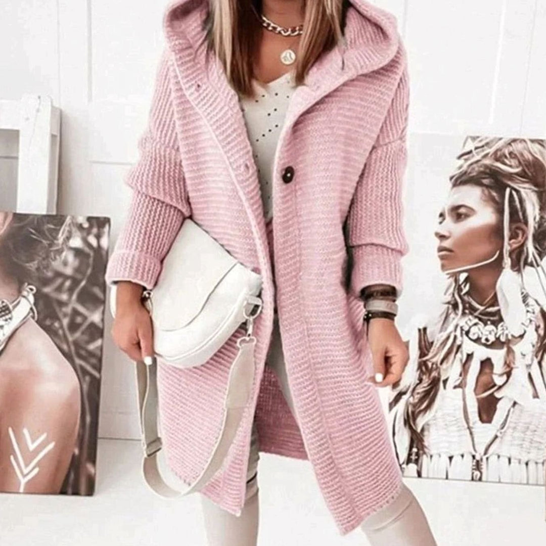 Women's Oversized Knit Cardigan Hooded Long Button-Up Coat