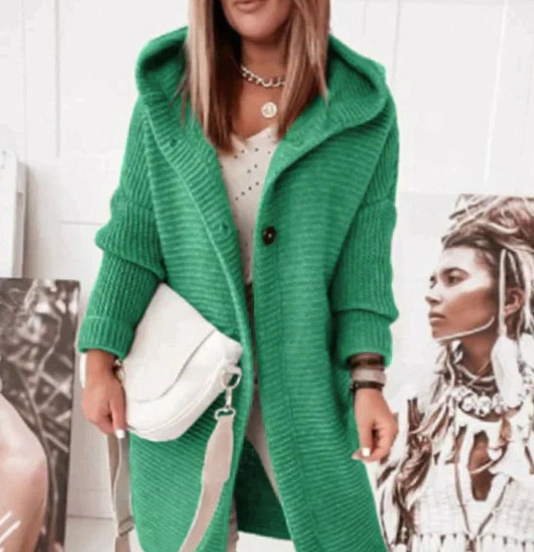 Women's Oversized Knit Cardigan Hooded Long Button-Up Coat