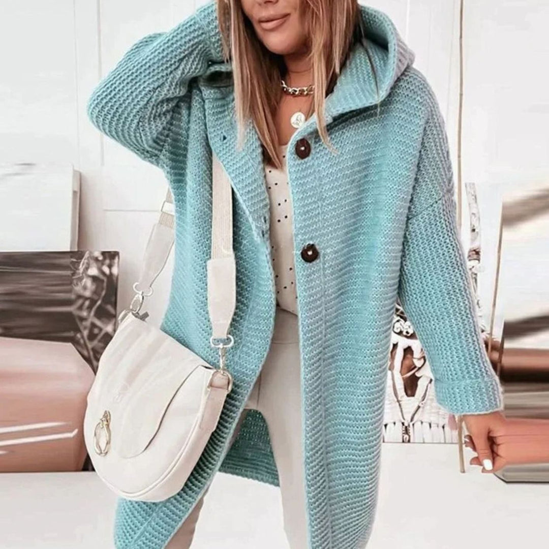 Women's Oversized Knit Cardigan Hooded Long Button-Up Coat