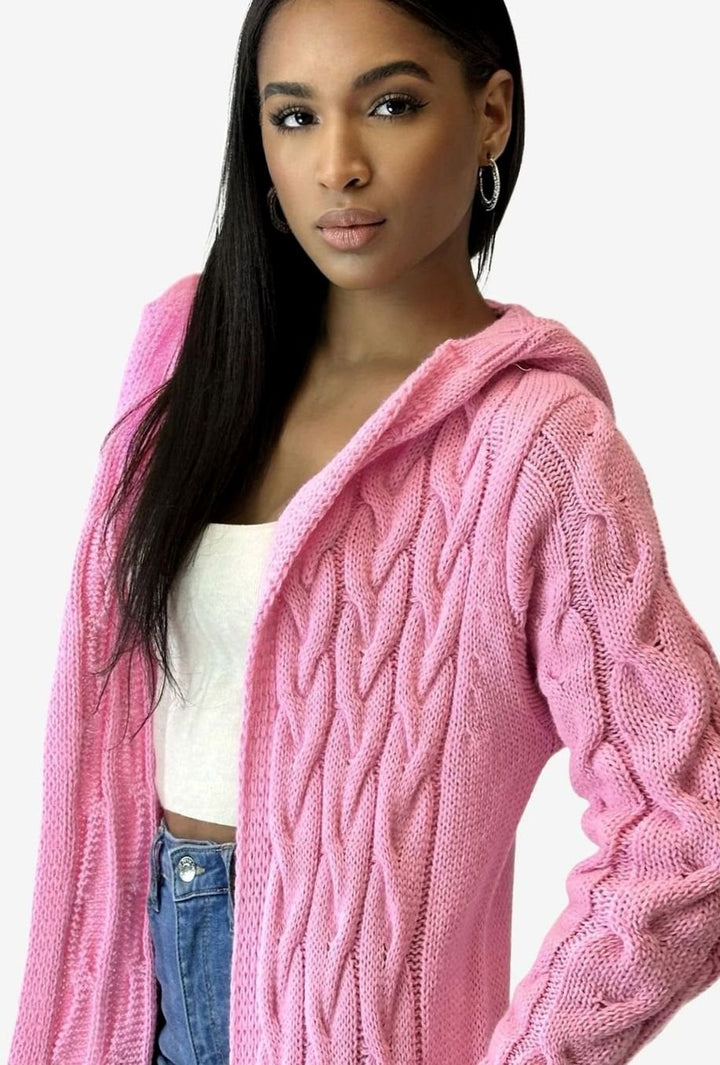 Women's Oversized Knit Cardigan Hooded Long Cable-Knit Coat