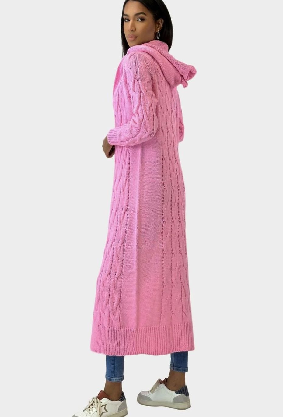 Women's Oversized Knit Cardigan Hooded Long Cable-Knit Coat
