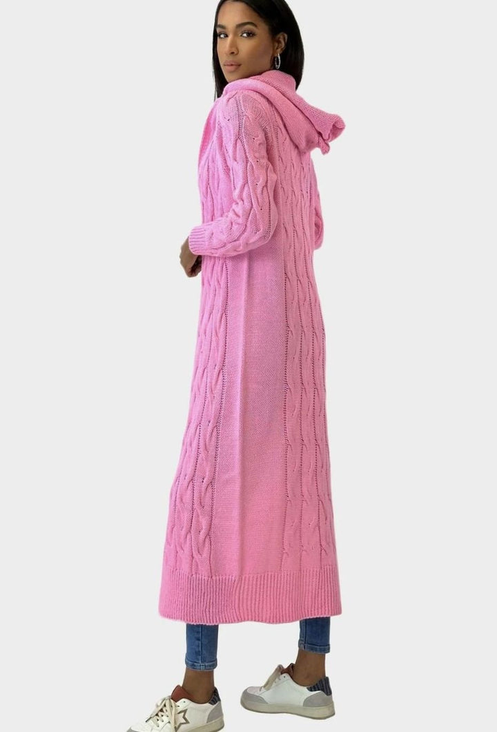 Women's Oversized Knit Cardigan Hooded Long Cable-Knit Coat