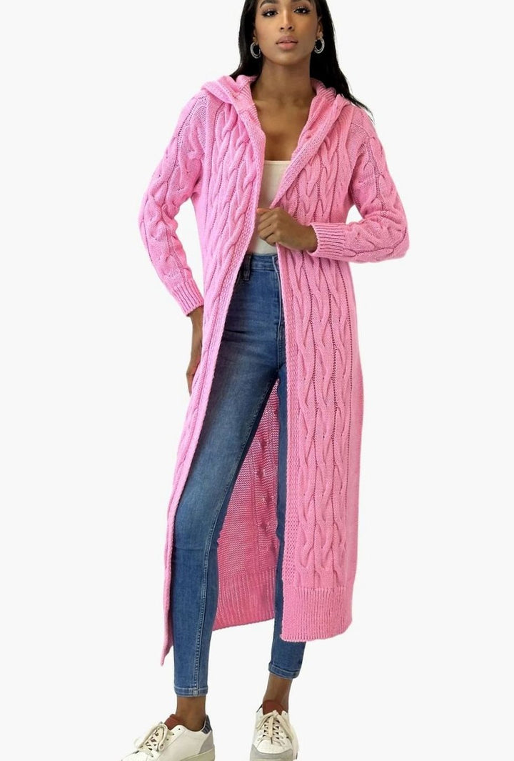 Women's Oversized Knit Cardigan Hooded Long Cable-Knit Coat