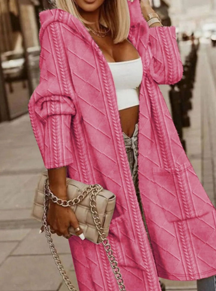 Women's Oversized Knit Cardigan Hooded Long Cable-Knit Coat