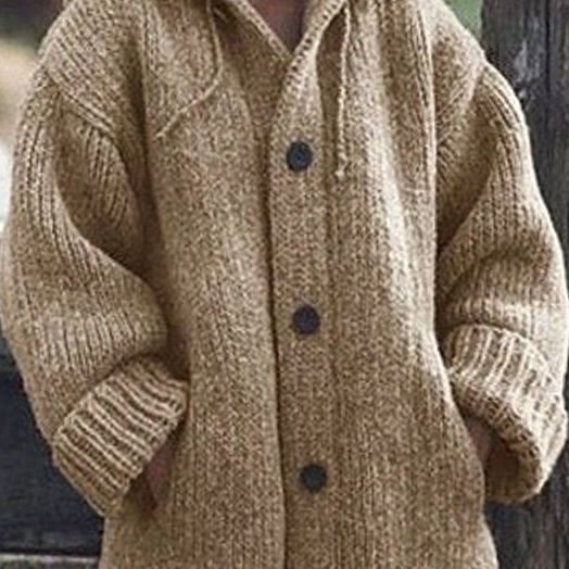 Women's Oversized Knit Cardigan Hooded Long-Line Button-Up