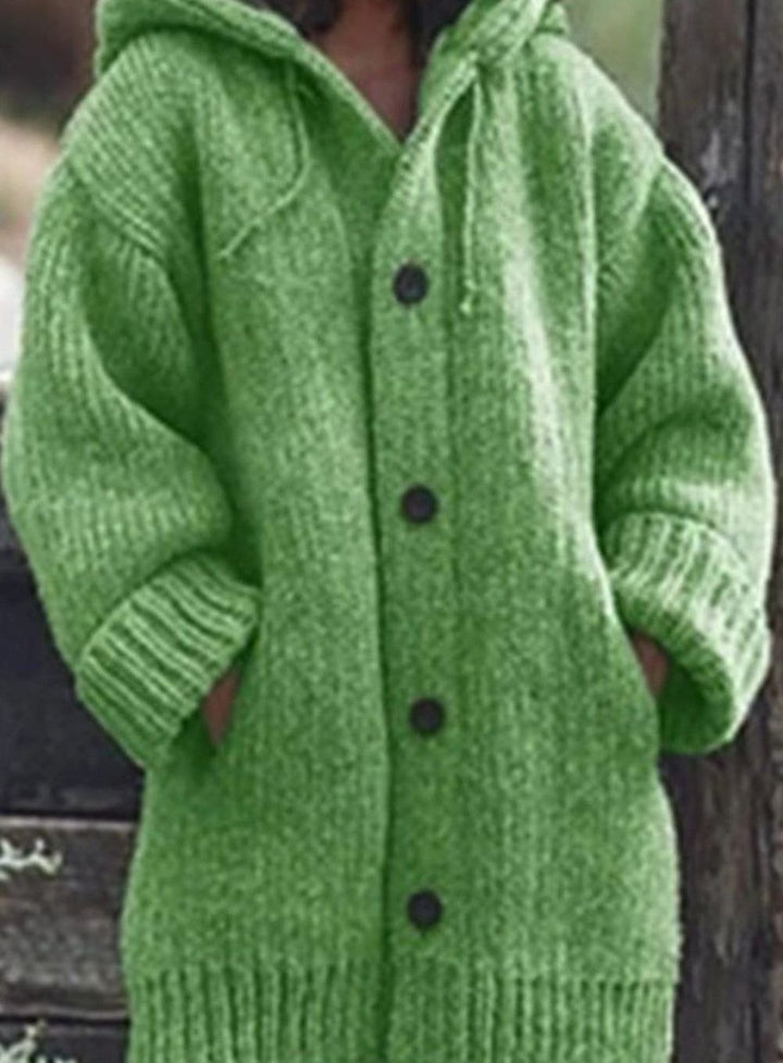 Women's Oversized Knit Cardigan Hooded Long-Line Button-Up