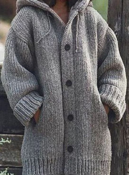 Women's Oversized Knit Cardigan Hooded Long-Line Button-Up