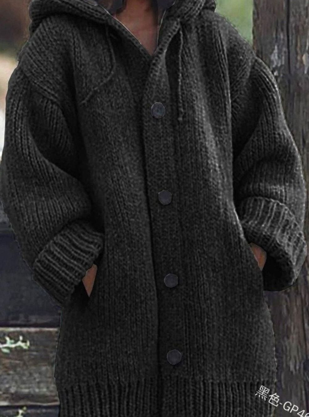 Women's Oversized Knit Cardigan Hooded Long-Line Button-Up