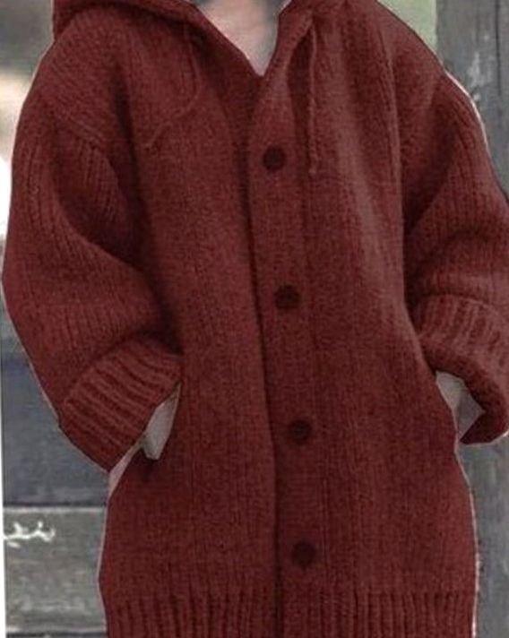 Women's Oversized Knit Cardigan Hooded Long-Line Button-Up