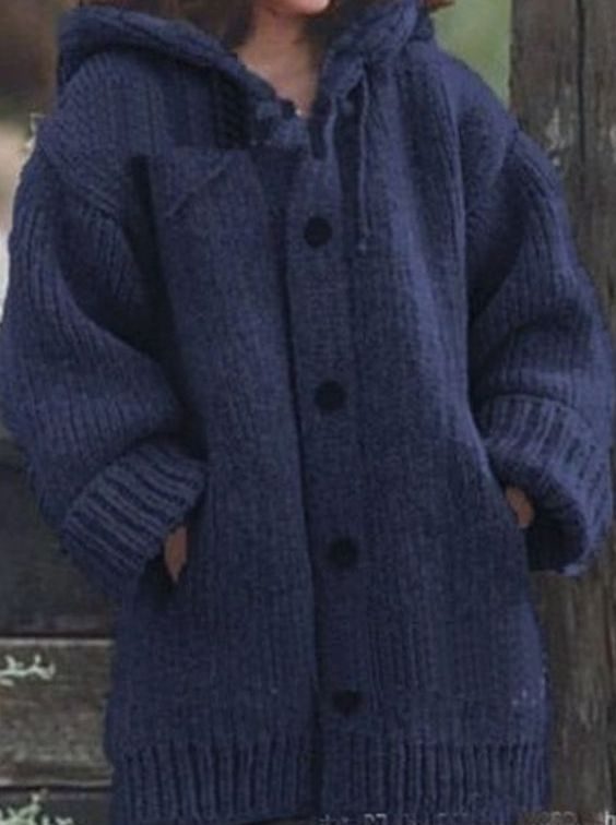 Women's Oversized Knit Cardigan Hooded Long-Line Button-Up