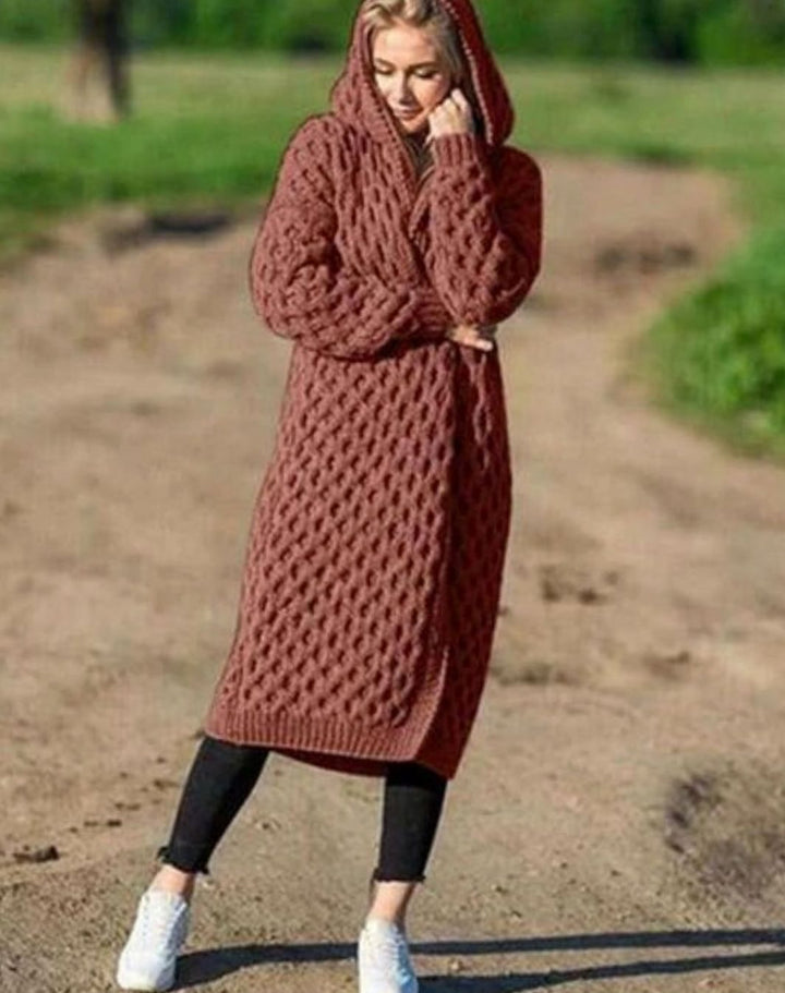 Women's Oversized Knit Cardigan Hooded Long Open-Front Coat