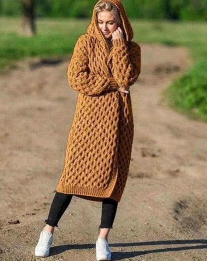 Women's Oversized Knit Cardigan Hooded Long Open-Front Coat