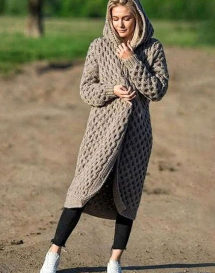 Women's Oversized Knit Cardigan Hooded Long Open-Front Coat