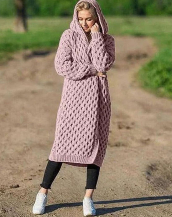 Women's Oversized Knit Cardigan Hooded Long Open-Front Coat