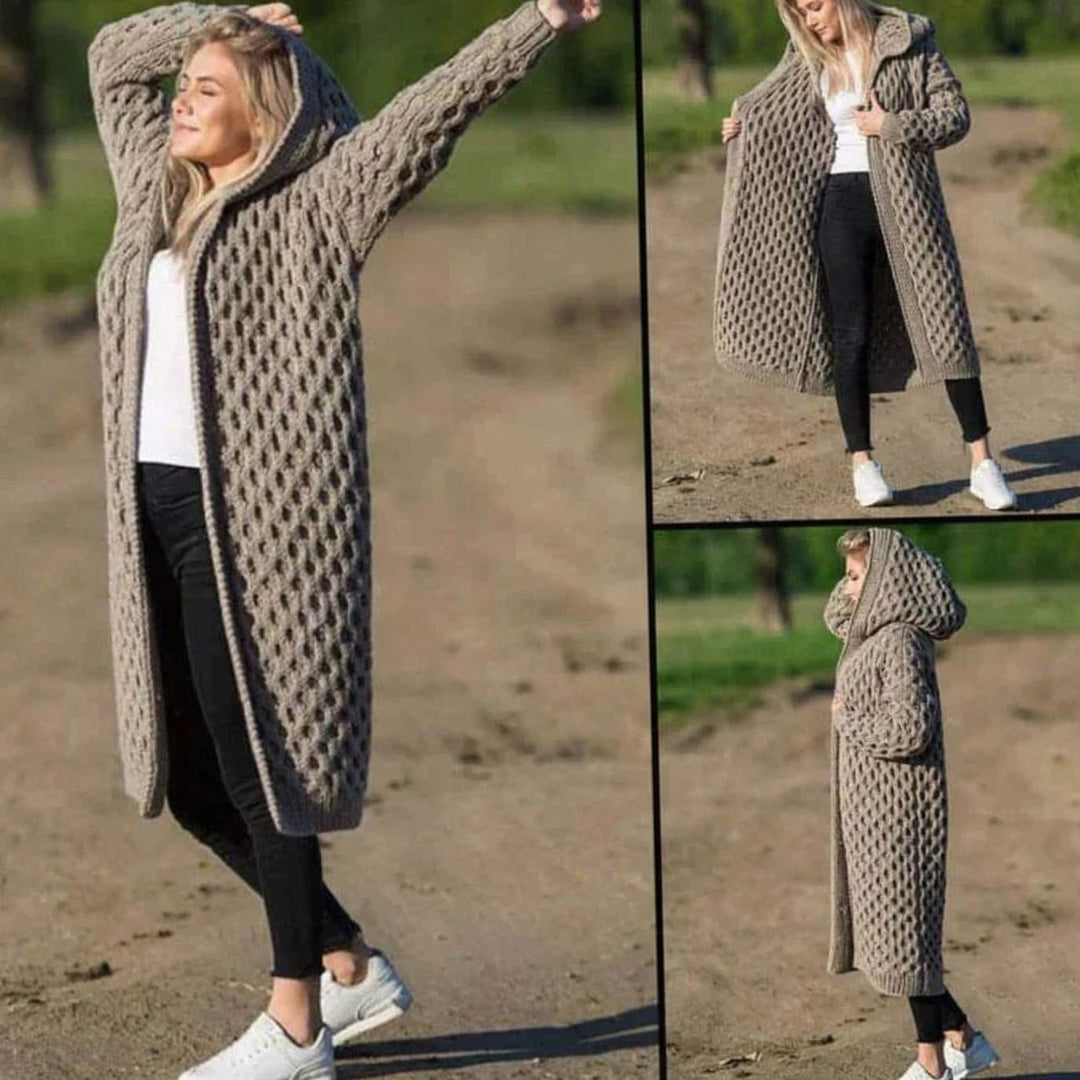 Women's Oversized Knit Cardigan Hooded Maxi Length Cosy Wrap