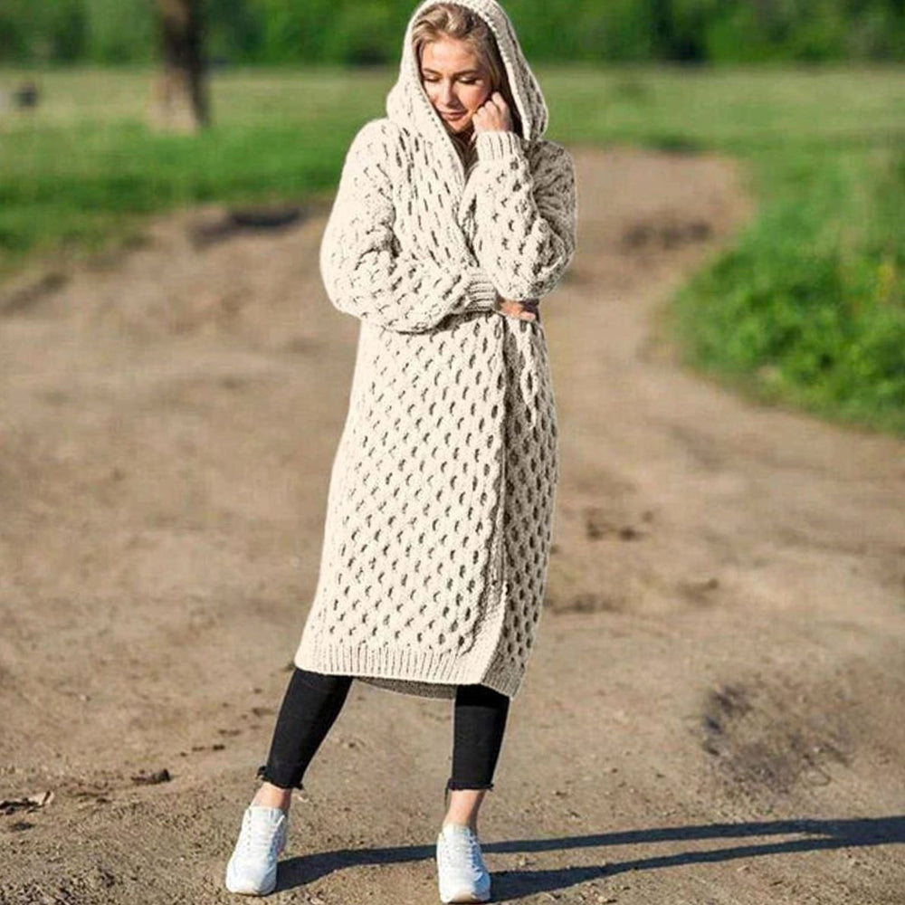 Women's Oversized Knit Cardigan Hooded Maxi Length Cosy Wrap