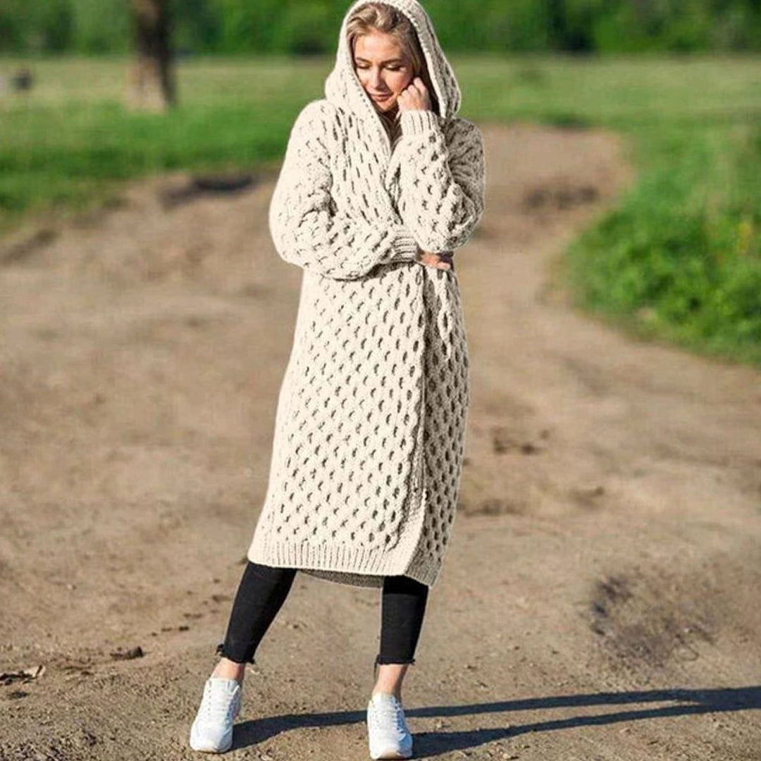 Women's Oversized Knit Cardigan Hooded Maxi Length Cosy Wrap