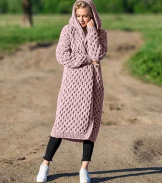 Women's Oversized Knit Cardigan Hooded Maxi Length Cosy Wrap