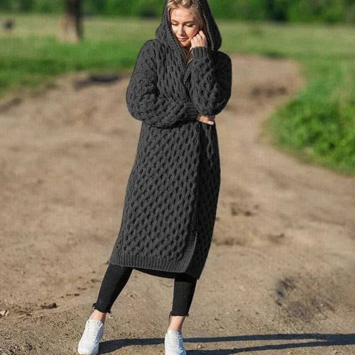 Women's Oversized Knit Cardigan Hooded Maxi Length Cosy Wrap