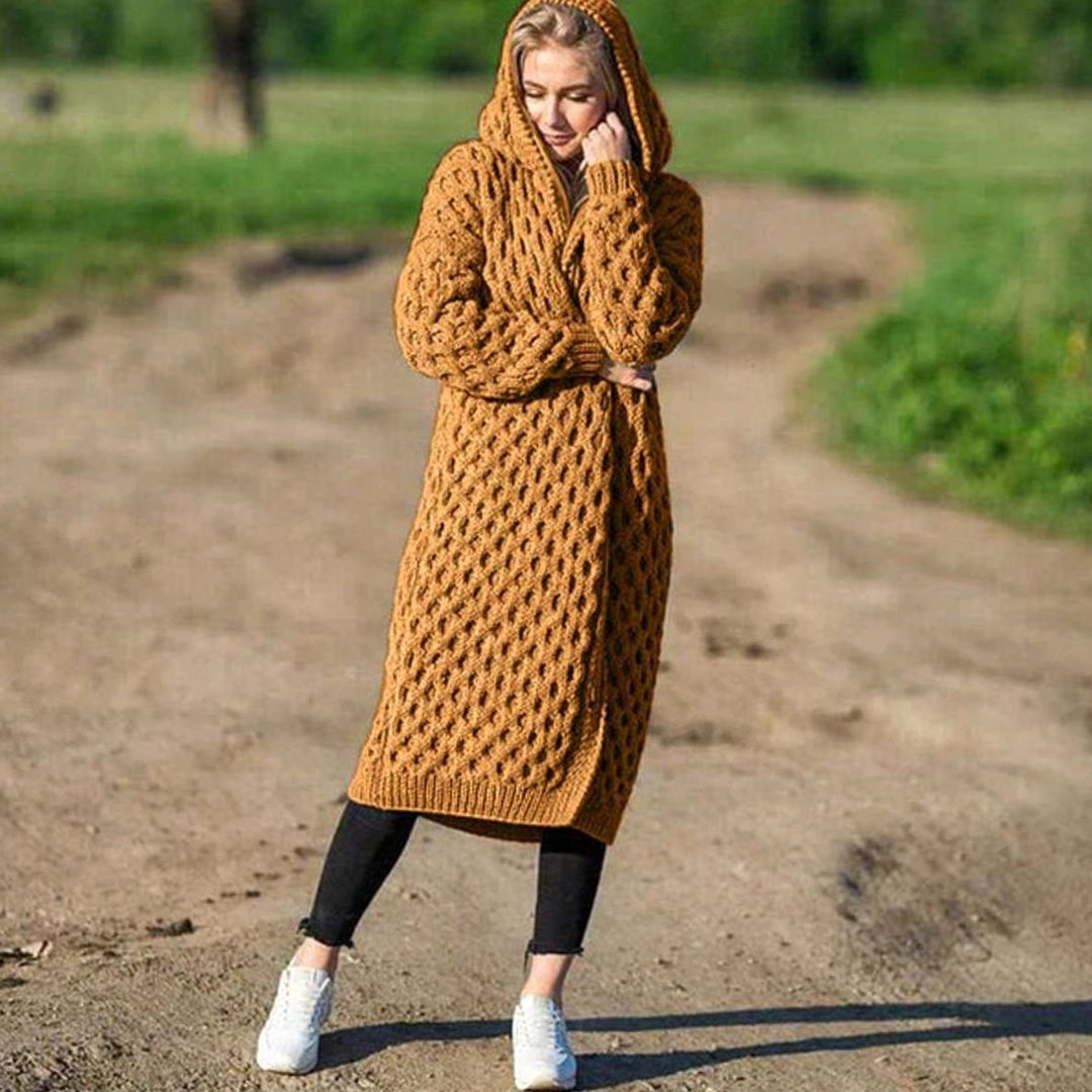 Women's Oversized Knit Cardigan Hooded Maxi Length Cosy Wrap