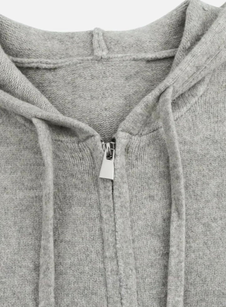 Women's Oversized Knit Cardigan Hooded Zip-Up Jumper