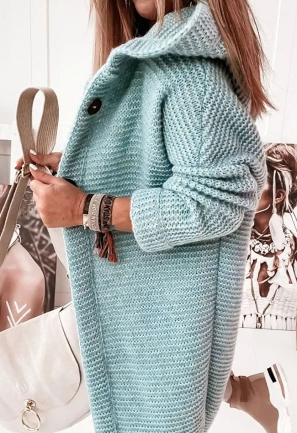 Women's Oversized Knit Cardigan Long Button-Up Cosy Sweater Coat