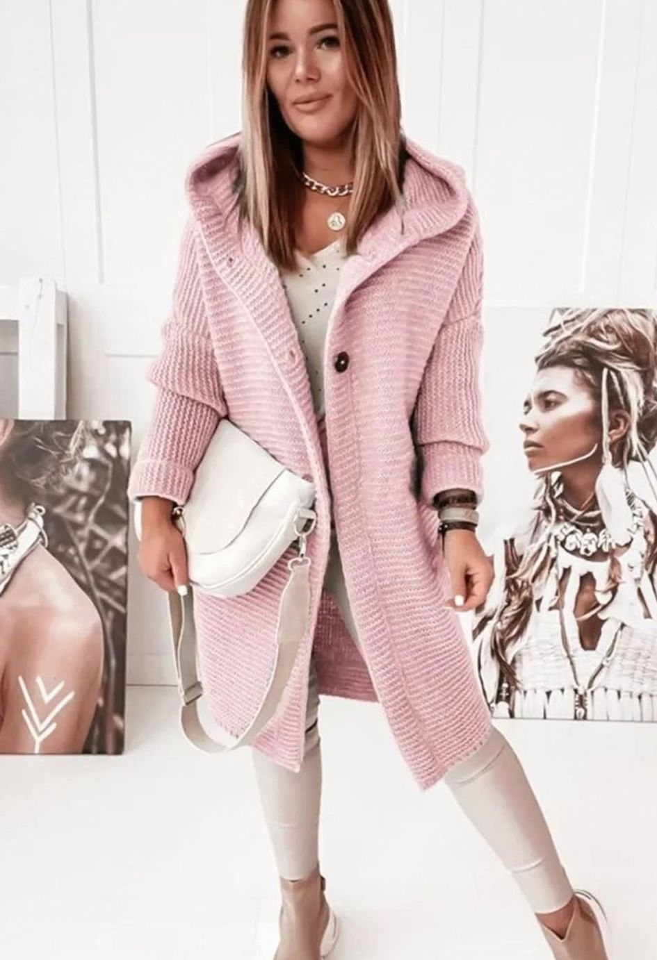 Women's Oversized Knit Cardigan Long Button-Up Cosy Sweater Coat