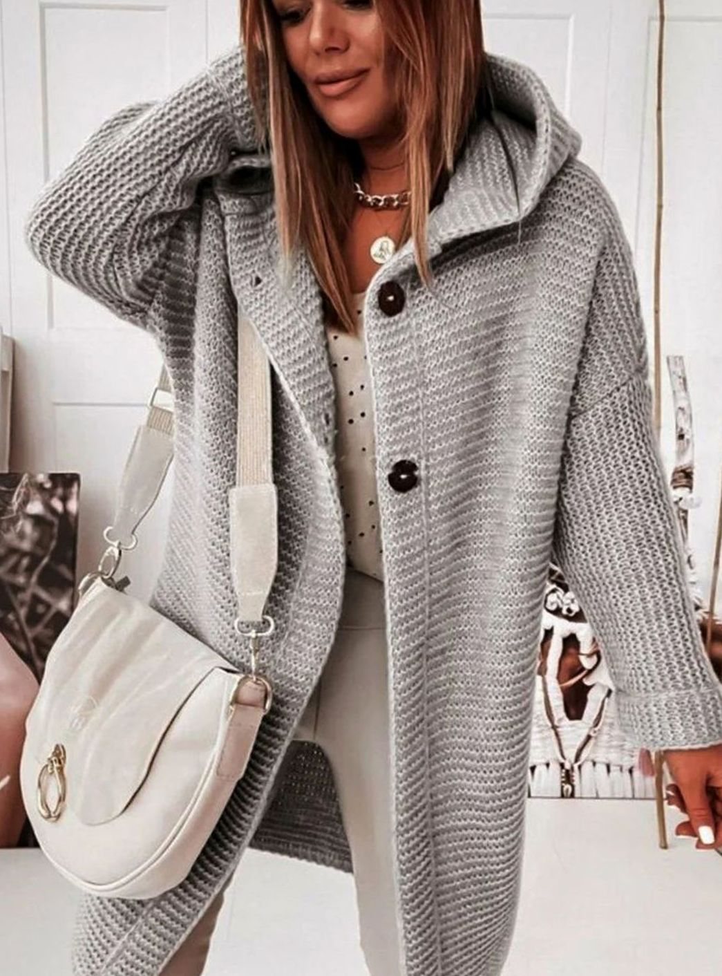 Women's Oversized Knit Cardigan Long Button-Up Cosy Sweater Coat