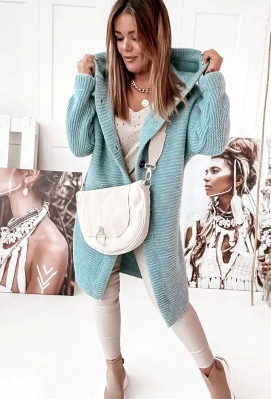 Women's Oversized Knit Cardigan Long Button-Up Cosy Sweater Coat