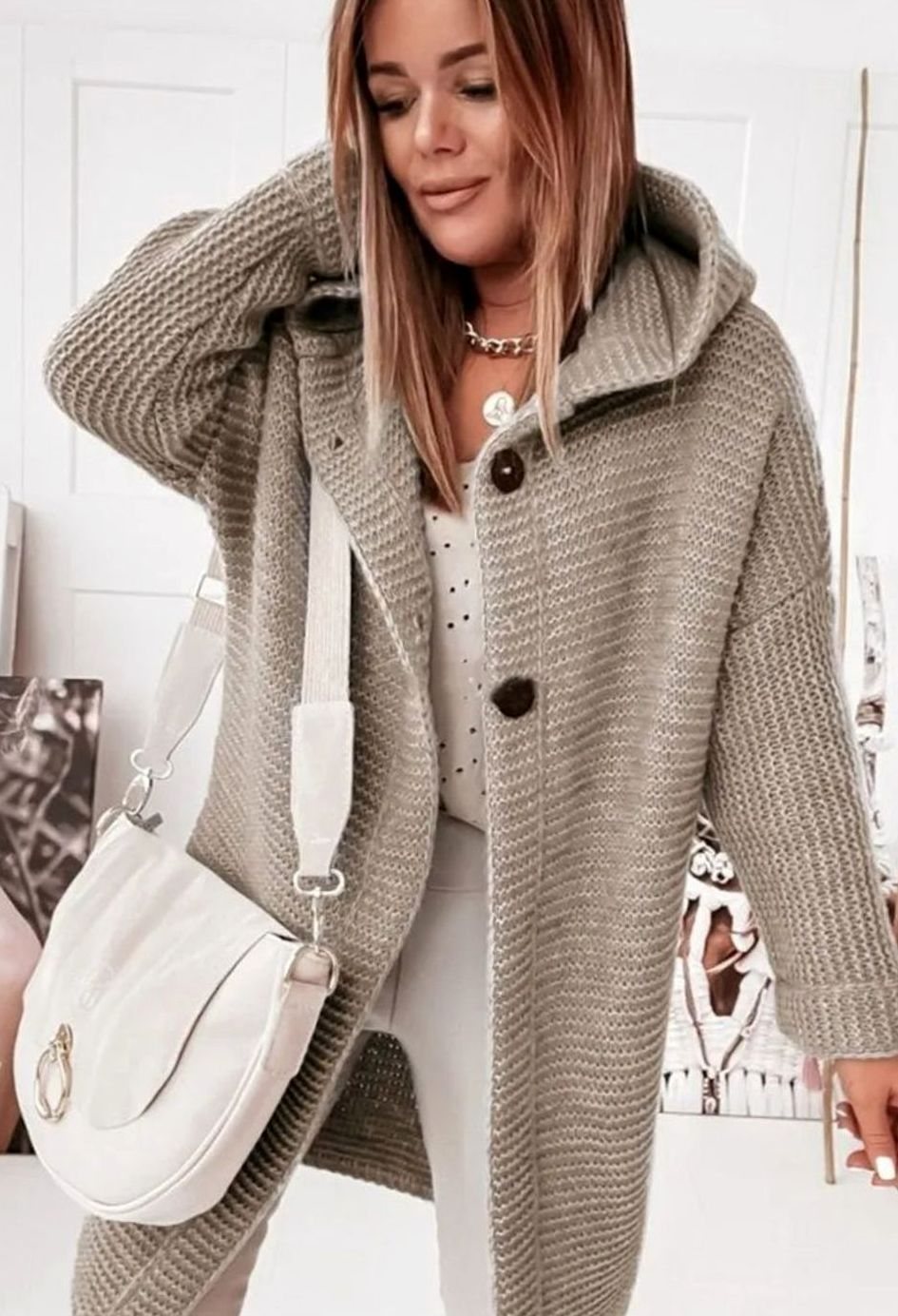Women's Oversized Knit Cardigan Long Button-Up Cosy Sweater Coat