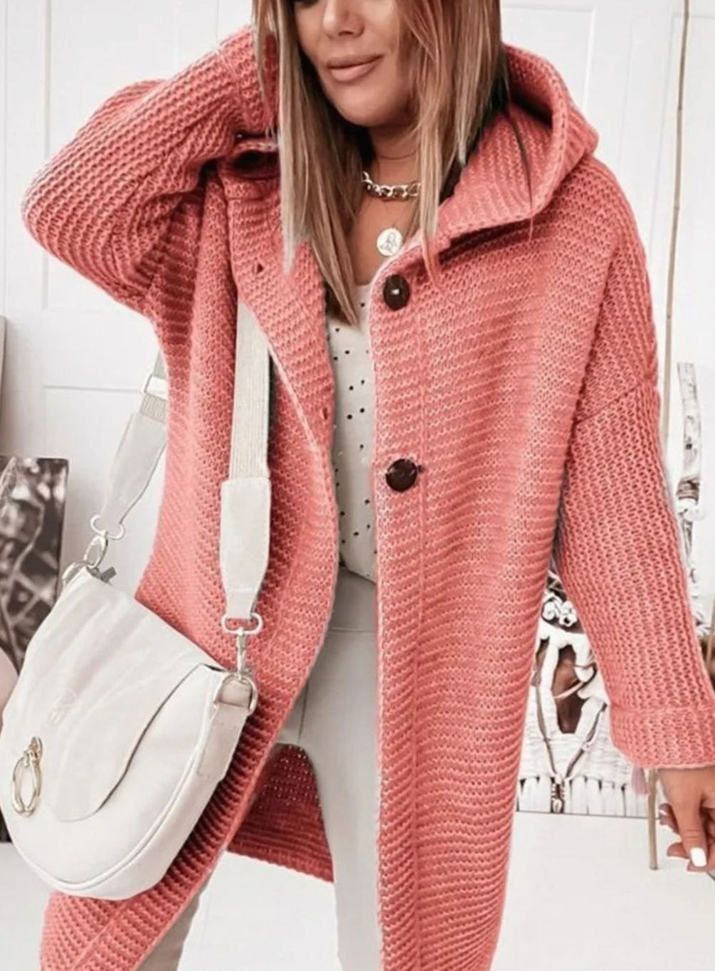 Women's Oversized Knit Cardigan Long Button-Up Cosy Sweater Coat