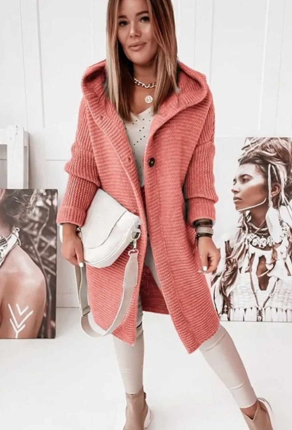 Women's Oversized Knit Cardigan Long Button-Up Cosy Sweater Coat
