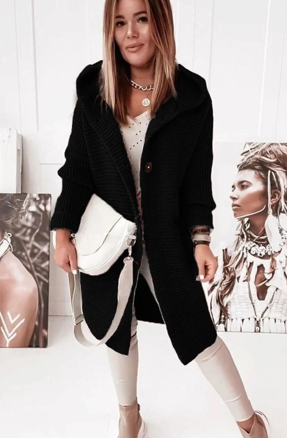 Women's Oversized Knit Cardigan Long Button-Up Cosy Sweater Coat