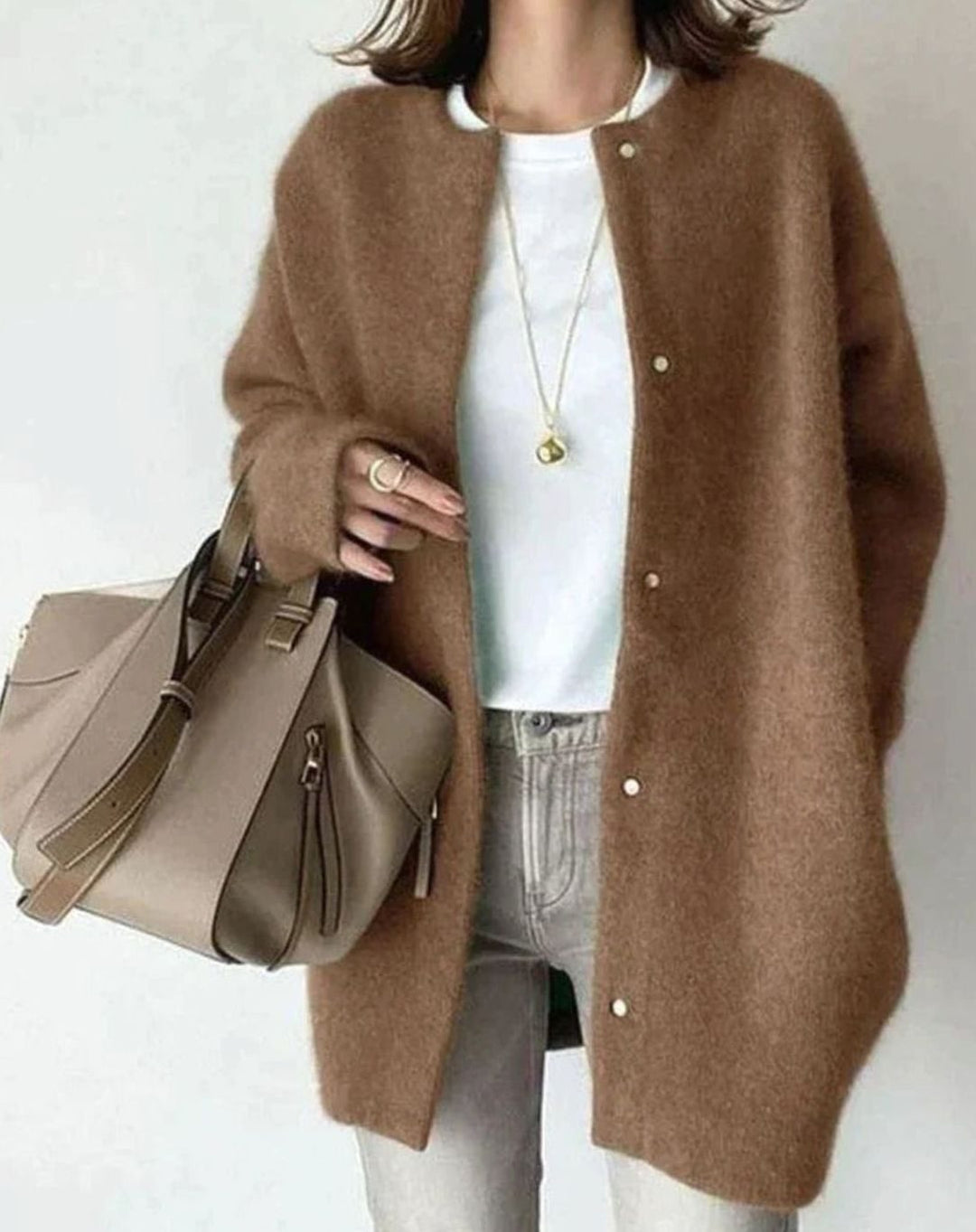 Women's Oversized Knit Cardigan Long Fluffy Button-Front Coat