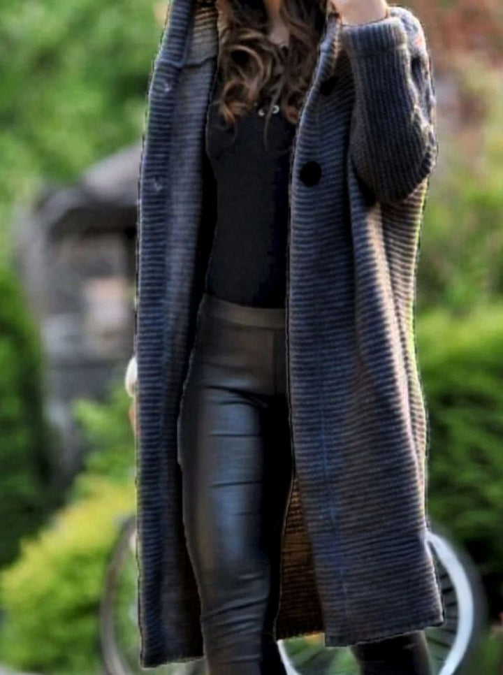 Women's Oversized Knit Cardigan Long Hooded Button-Up