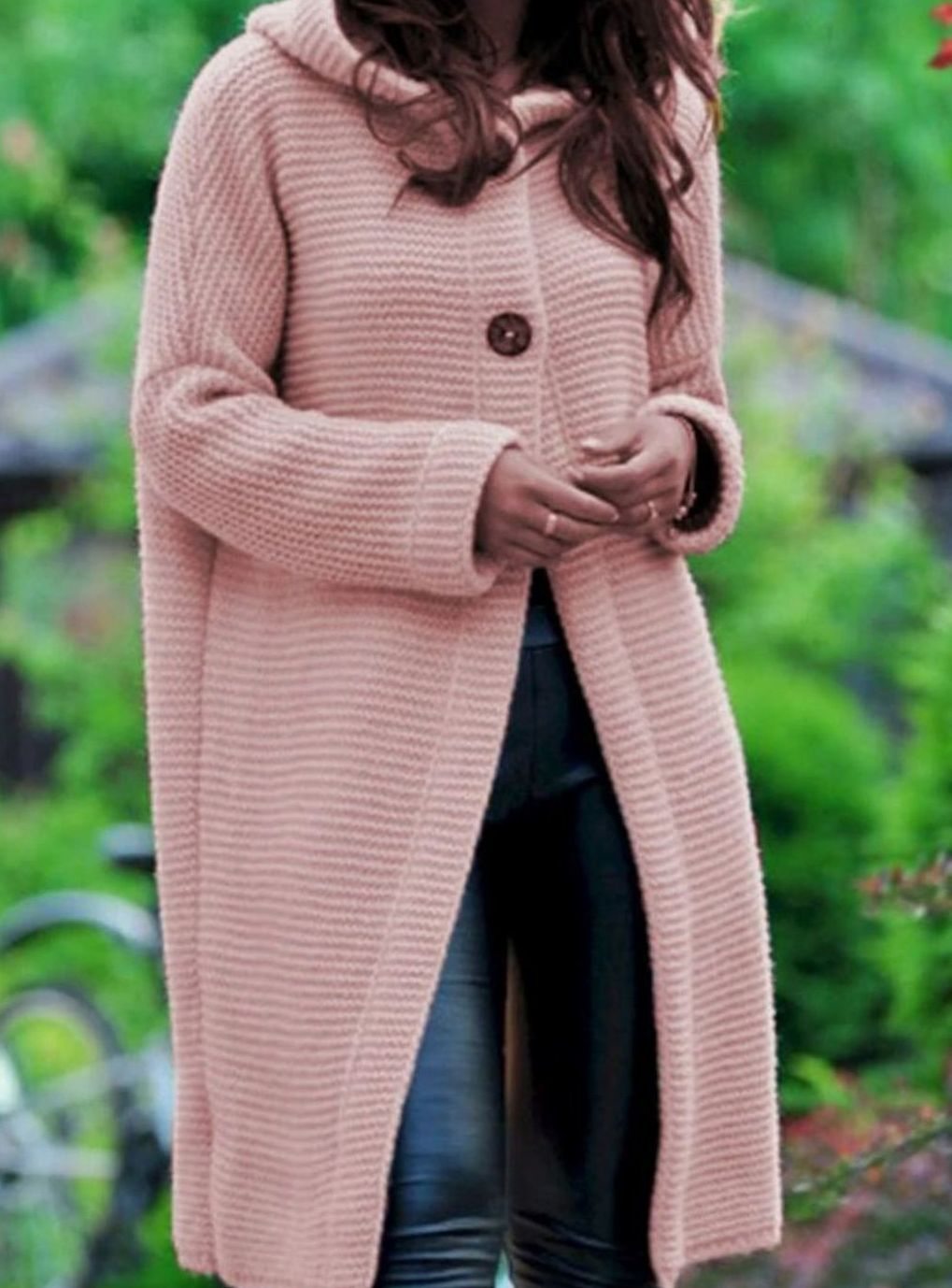 Women's Oversized Knit Cardigan Long Hooded Button-Up