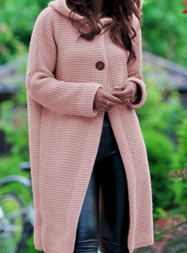 Women's Oversized Knit Cardigan Long Hooded Button-Up