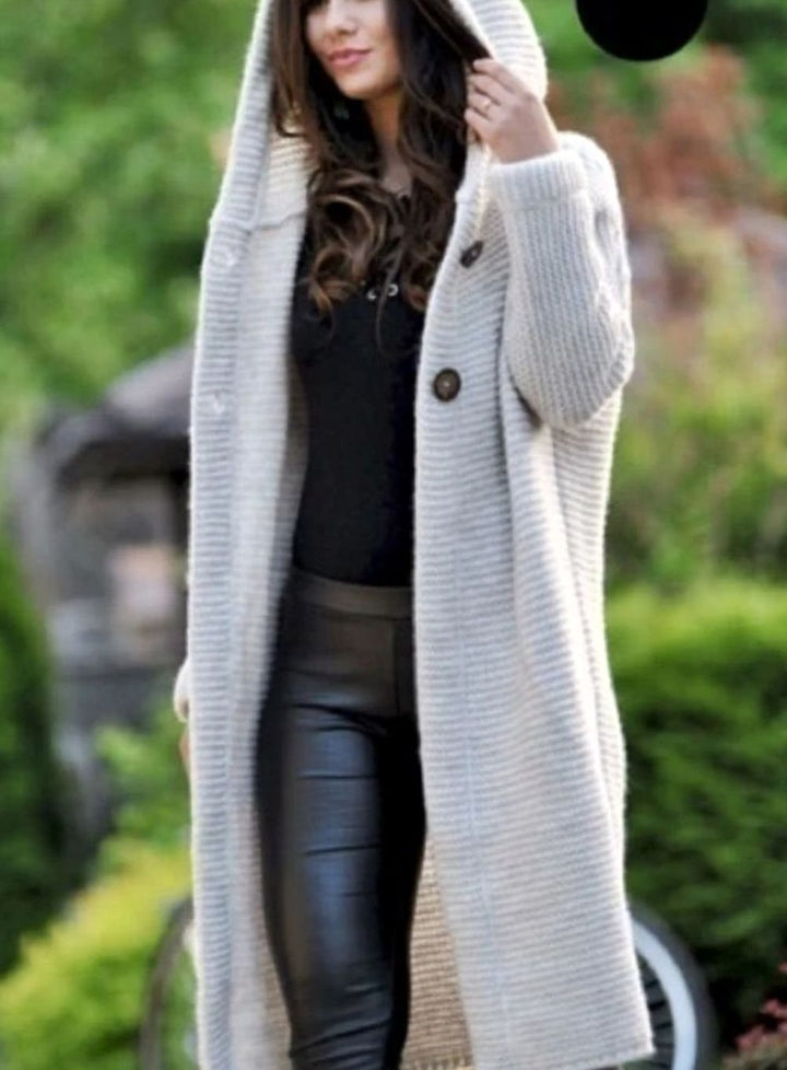 Women's Oversized Knit Cardigan Long Hooded Button-Up