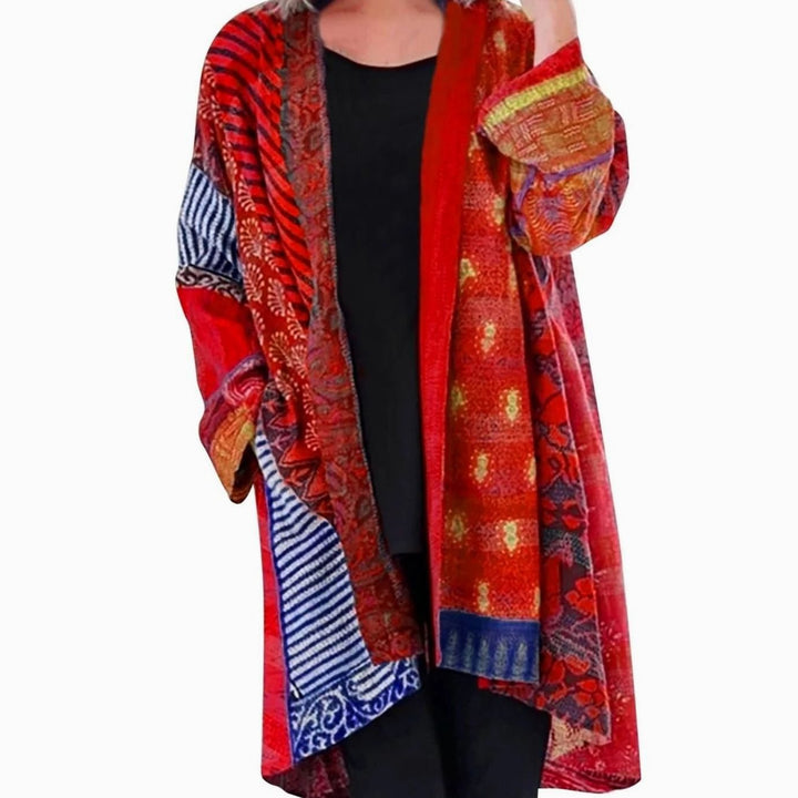 Women's Oversized Knit Cardigan Long Open-Front Printed