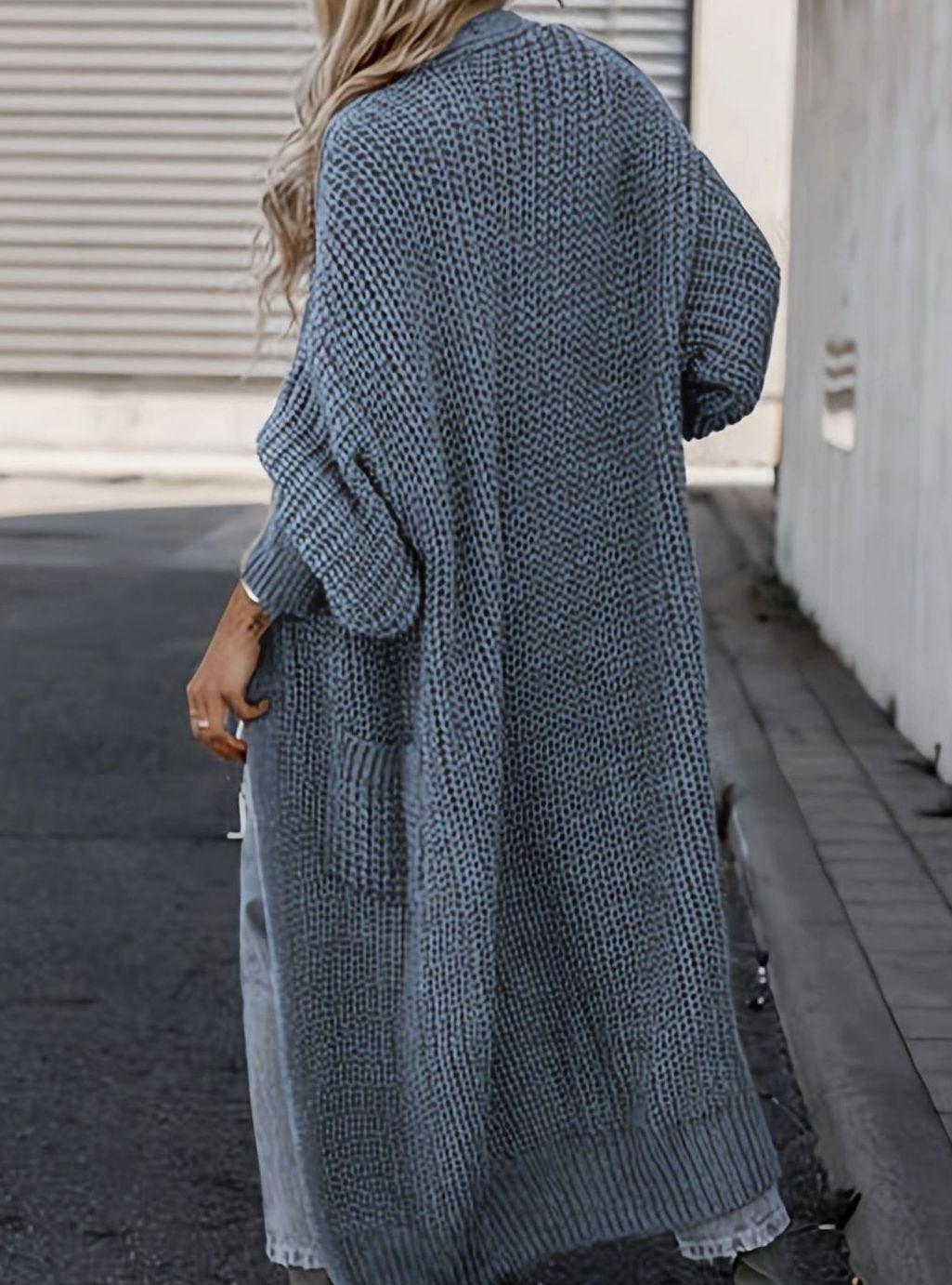 Women's Oversized Knit Cardigan Long Pocket Midi Open Front