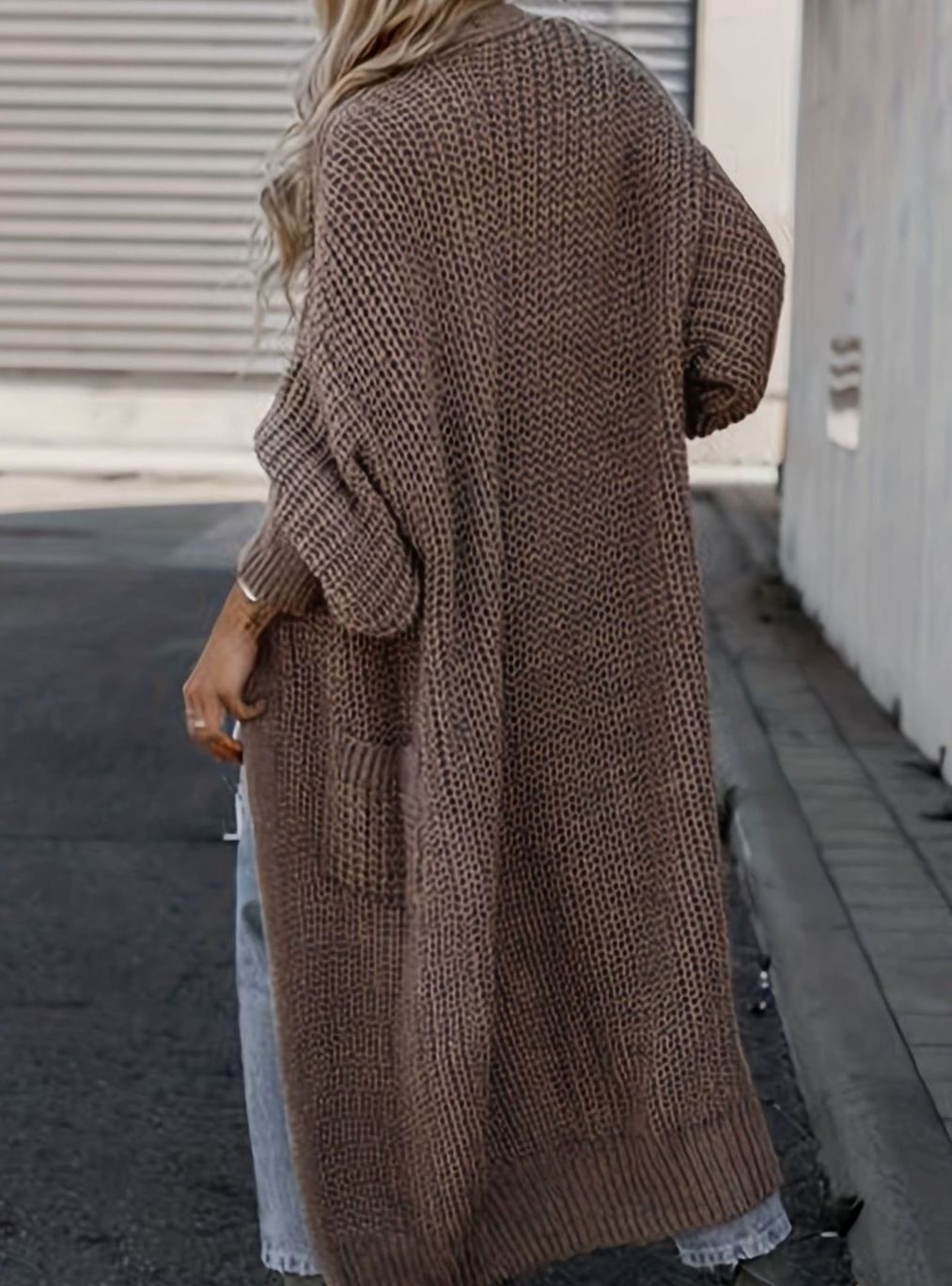 Women's Oversized Knit Cardigan Long Pocket Midi Open Front