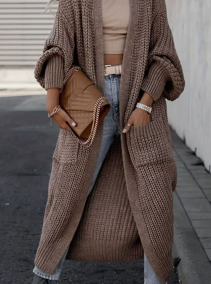 Women's Oversized Knit Cardigan Long Pocket Midi Open Front