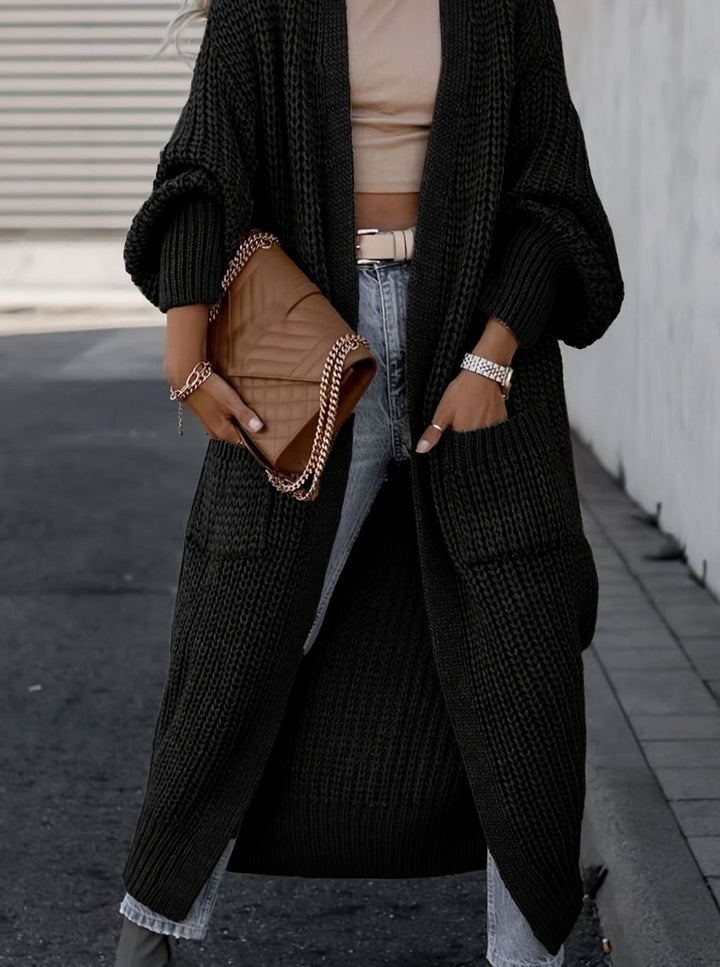 Women's Oversized Knit Cardigan Long Pocket Midi Open Front