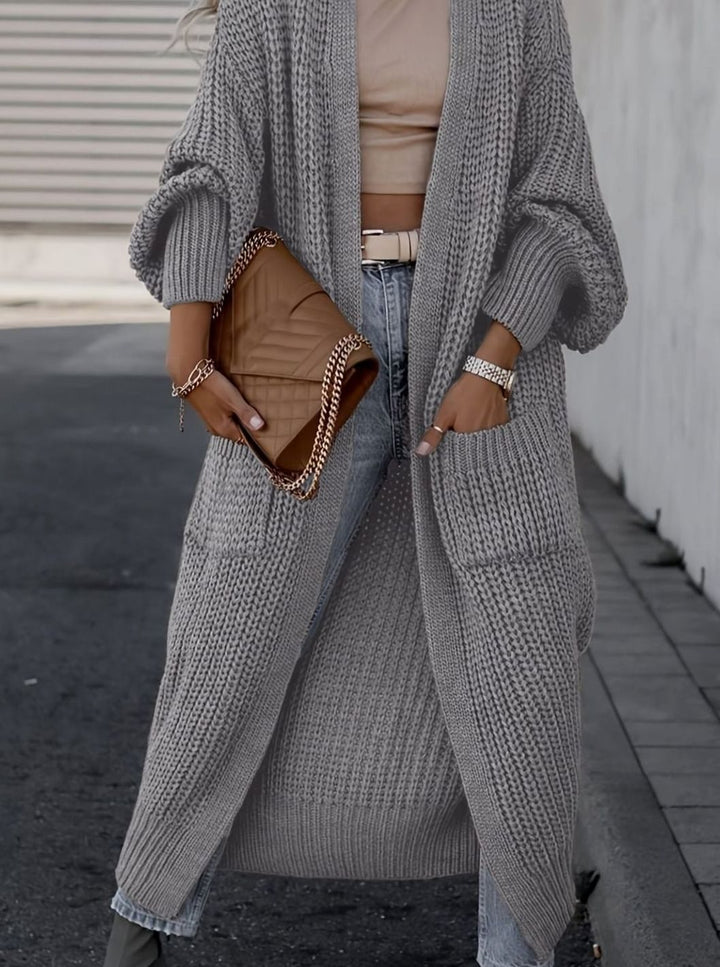 Women's Oversized Knit Cardigan Long Pocket Midi Open Front